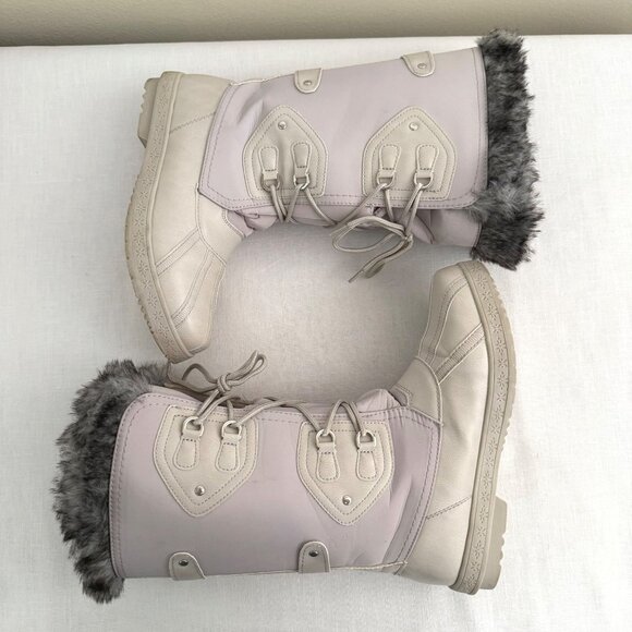 JustFab Marley Winter Boots Size 8 Lace Up Light Gray Faux Fur Trim - Picture 3 of 16